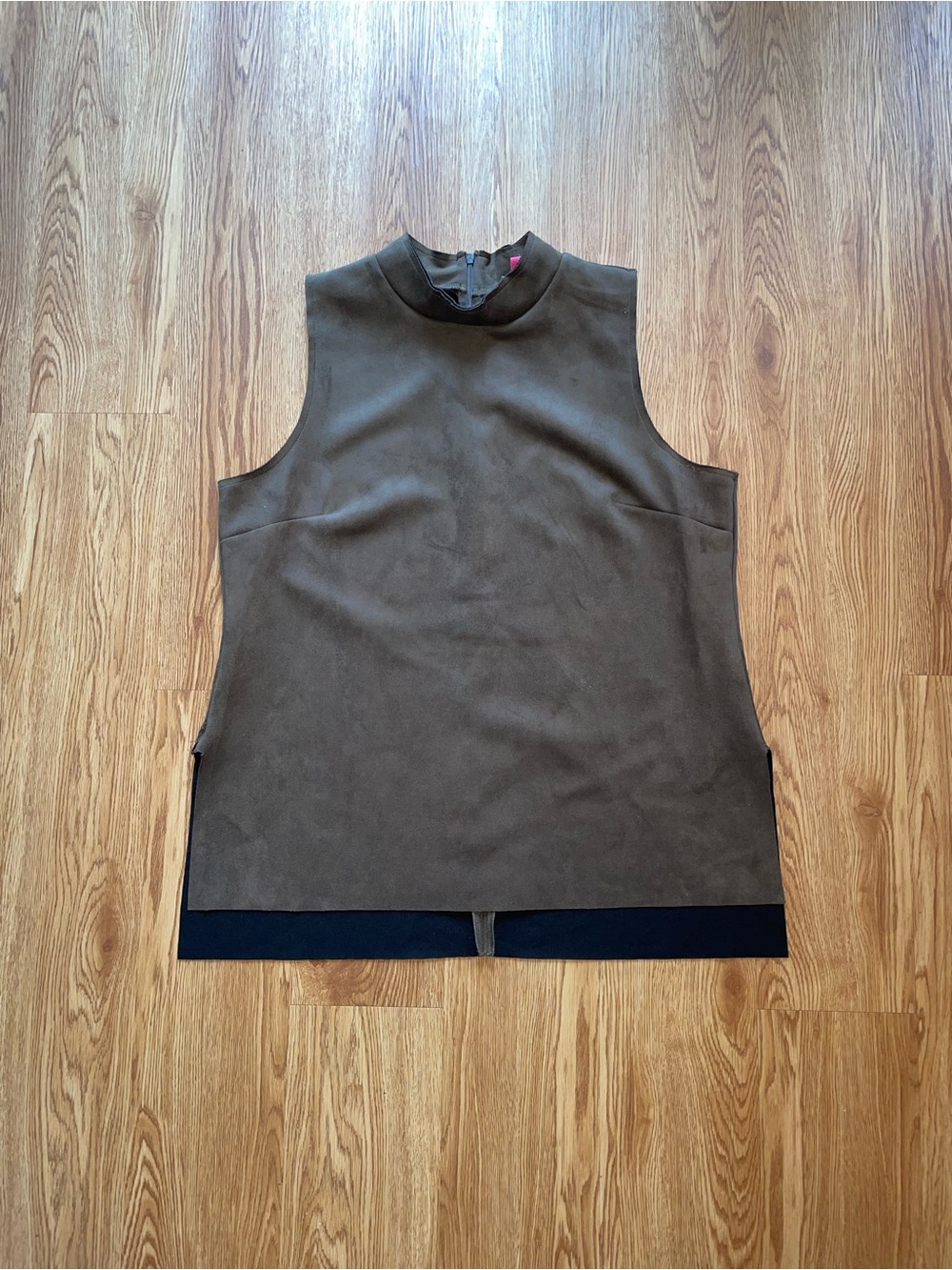 Vince Camuto Brown Suede-Look Sleeveless Mock Neck Top